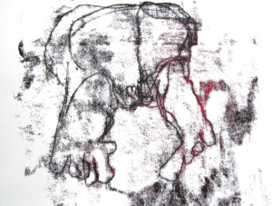 Blindtastung, Monotypie auf Papier, 45×34 cm