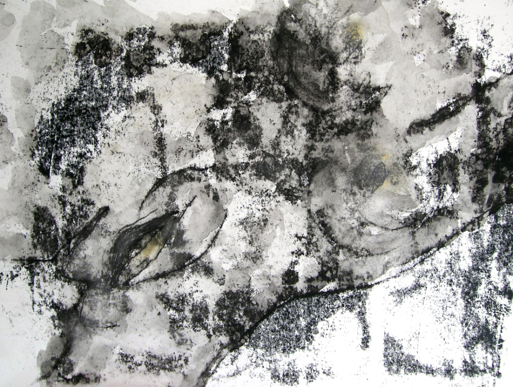 Blindtastung, Akt, liegend, Monotypie auf Papier, 34×45 cm
