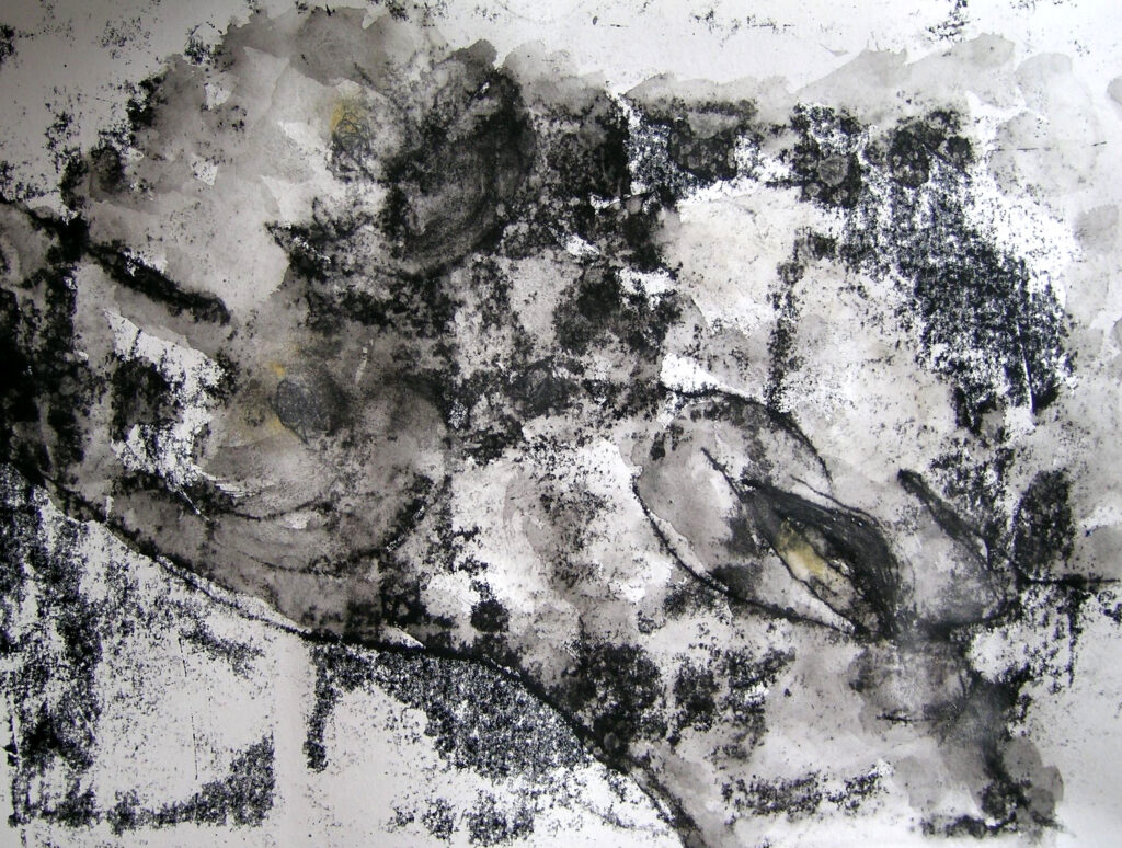 Blindtastung, Akt, liegend, Monotypie auf Papier, 34×45 cm